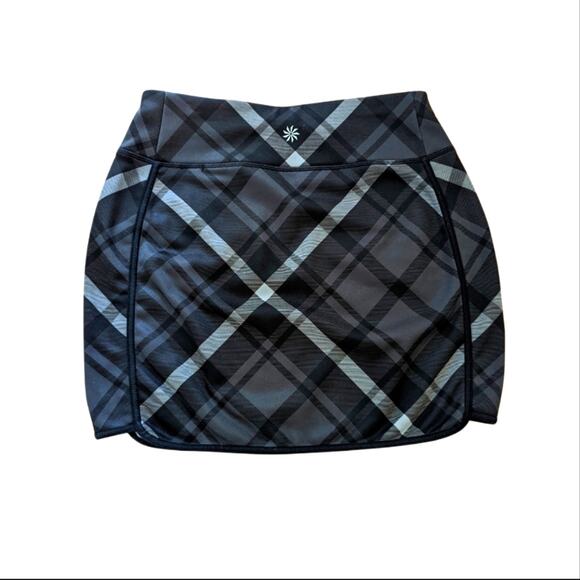 Athleta Fleece Lined Plaid Tech Stretch Winter Layering Mini Skirt - Picture 3 of 4